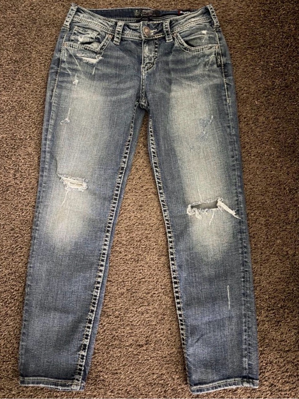 Silver Jeans Women's Distressed Light Blue Skinny Jeans